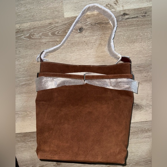Madewell Brown Suede Shoulder Bag with Silver Accents/NWT - Picture 1 of 5